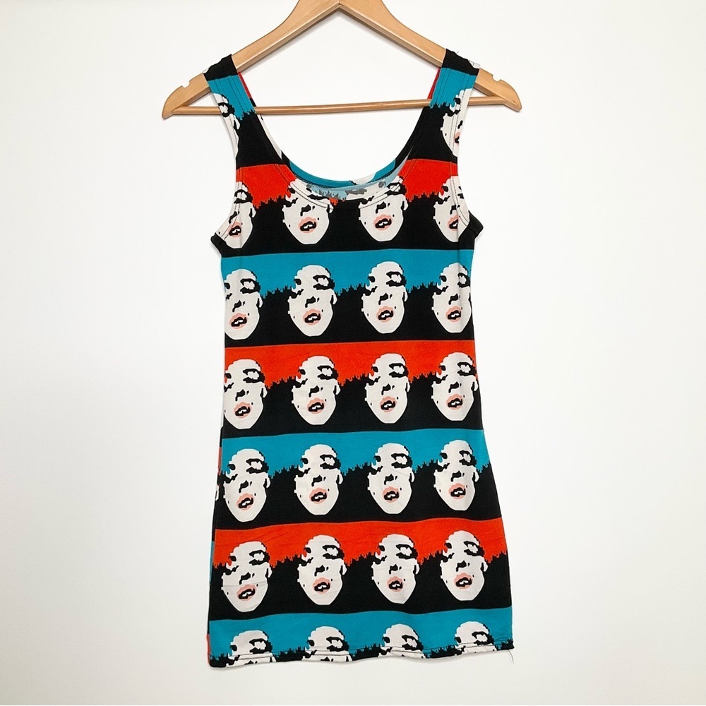 Lightweight Sheer Womens Faces Print Cami Tank Top SZ XS Streetwear Punk Y2K